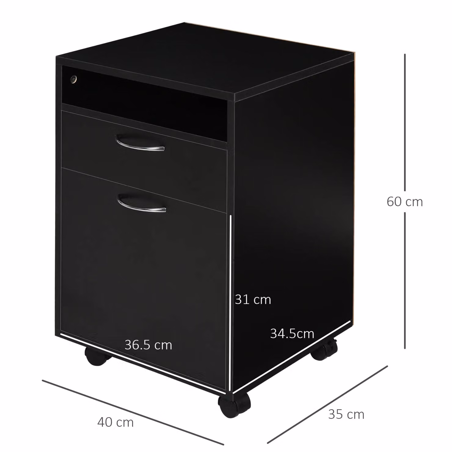 HOMCOM Modern Black Storage Cabinet with Drawer and Open Shelf, W/D/H: 60 x 60 x 60 cm – 4