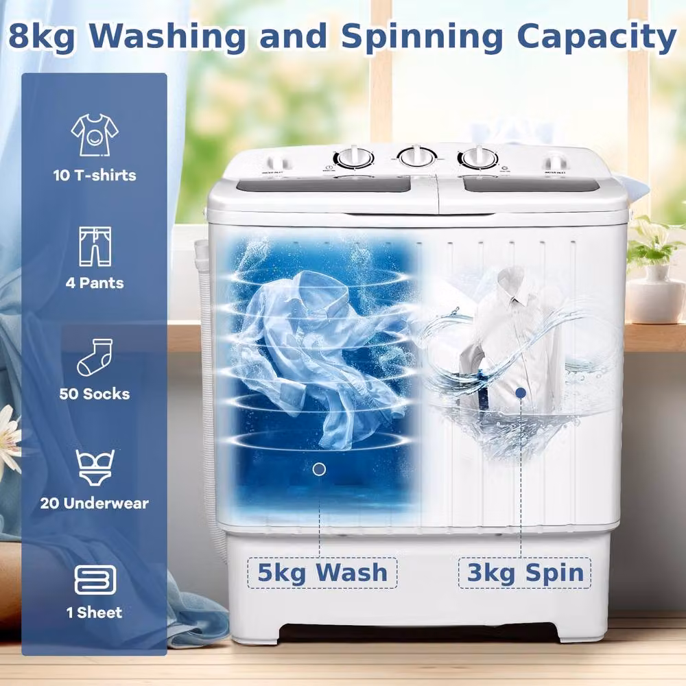Gymax Twin Tub Top Loader Washing Machine, Grey and White – 3