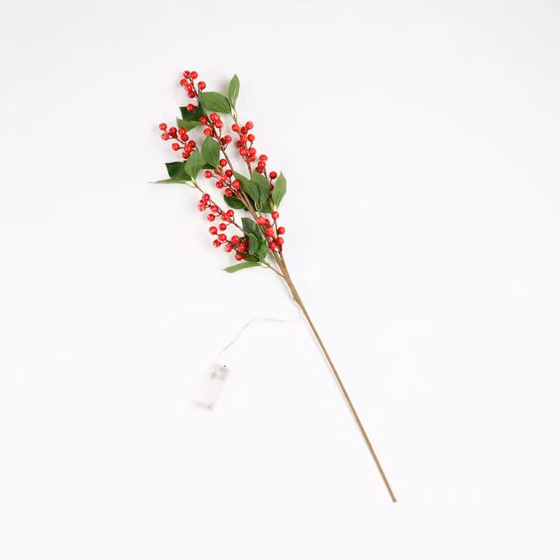 Scottish Everlastings Ltd Set of 3 Pre-lit Red Berry Stems, 85 cm – 2