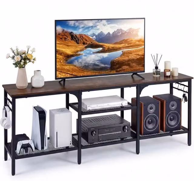 COSTWAY Industrial Entertainment Center with Shelves in Brown
