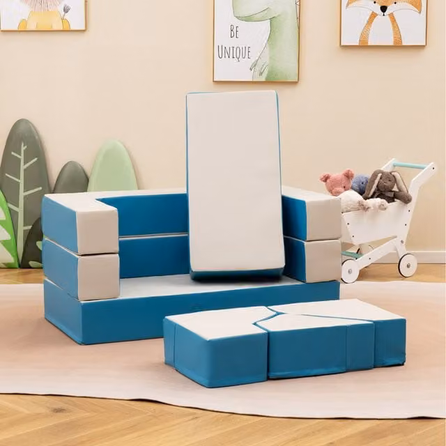 Costway 8 Piece Modular Kids Foam Play Couch in Blue