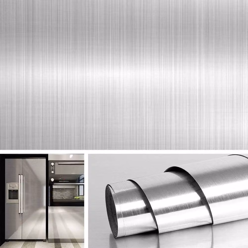 NESTLUNE Silver Stainless Steel Contact Paper Adhesive Wallpaper W: 100 cm, H: 15 cm – 2