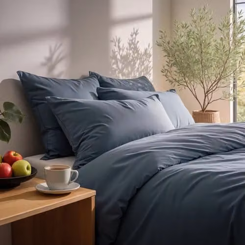 Cuddledown Blue Jacquard Cotton Sateen 600 Thread Count Bedding Set