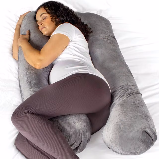 Aamira Dark Grey U-Shaped Memory Foam Pregnancy Pillow with Velvet Cover