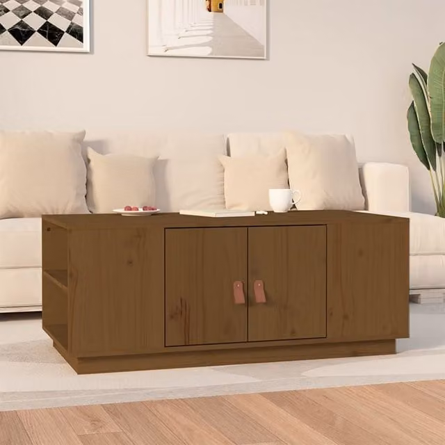 Berkfield Home Rustic Solid Wood Pine Coffee Table, Honey Brown, W: 100 cm, D: 50 cm, H: 41 cm