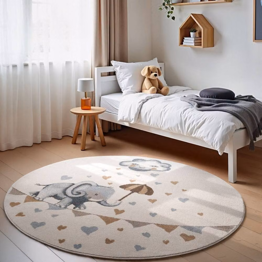 Villeroy & Boch Elephant Rainy Boho Kids Round Rug in Cream, Diameter: 160 cm – 3