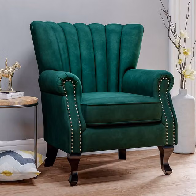 Livingandhome Art Deco Green Velvet Armchair with Armrests