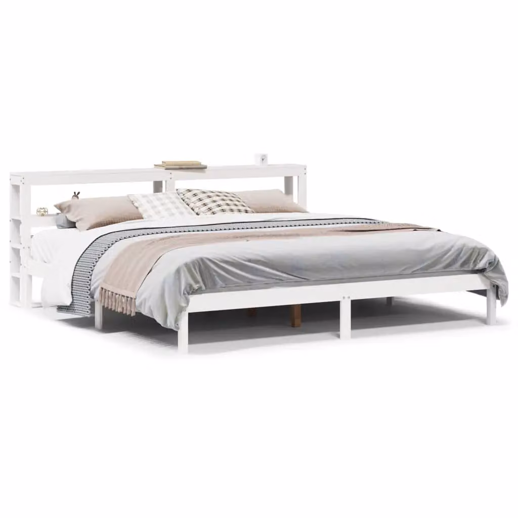 Berkfield Home White Solid Pine Bed Frame with Side Compartments, W/D/H: 200 x 200 cm – 2