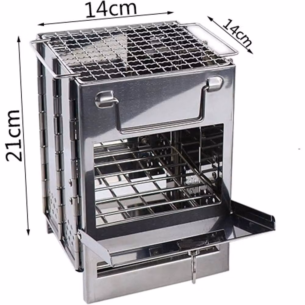 NESTLUNE Folding Wood Burning Stove for Outdoor Camping and BBQ, Silver, W/D/H: 100 x 100 x 21 cm – 2