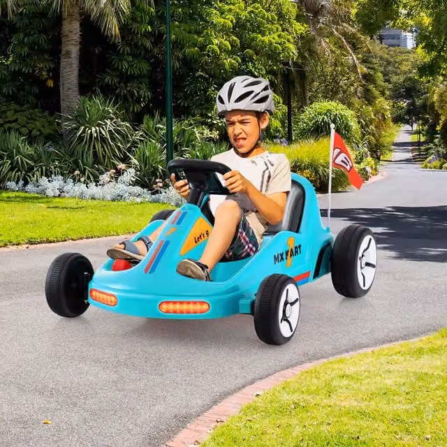 Costway Kids Electric Ride On Go Kart with Rechargeable Battery, Blue