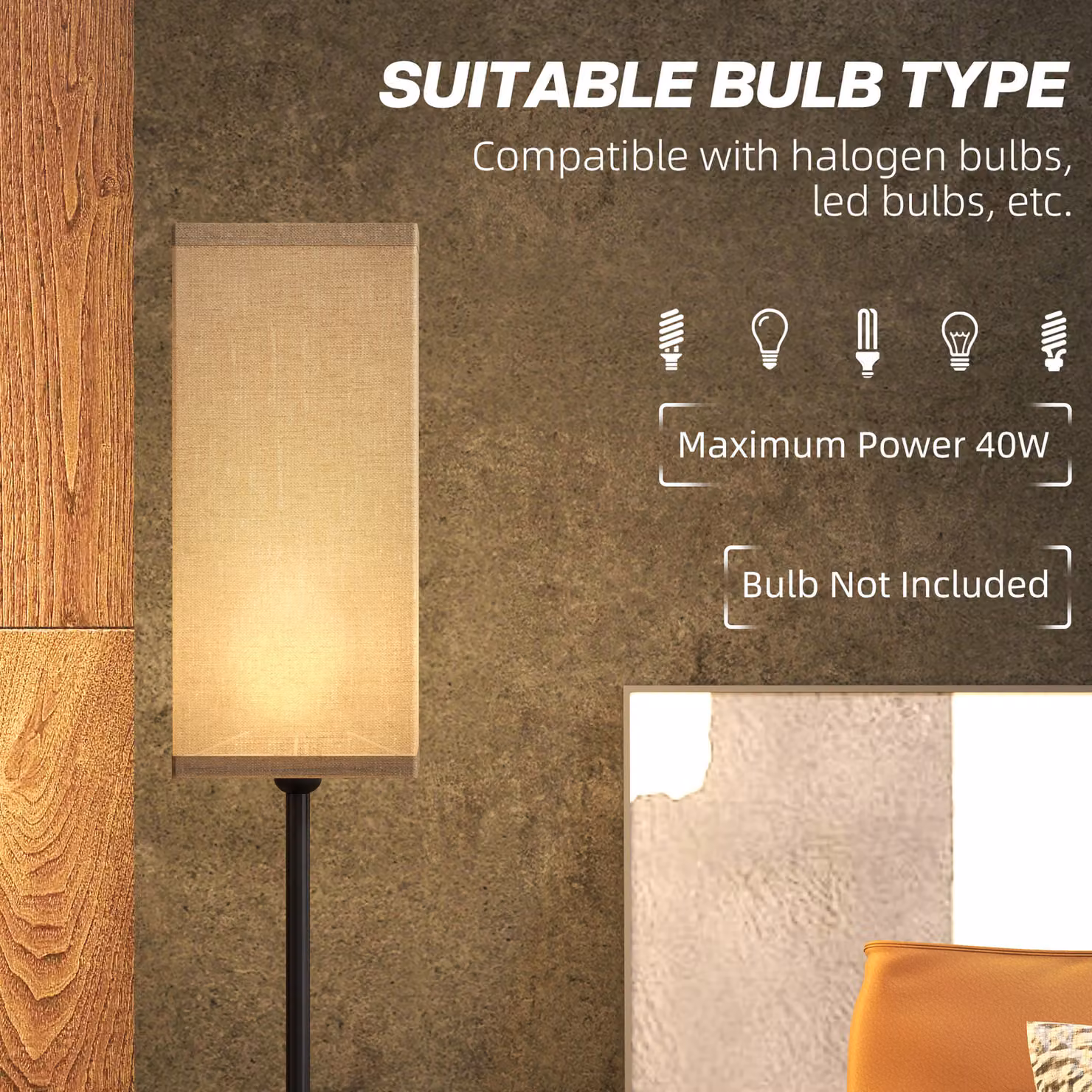 HOMCOM Modern Black Floor Lamp with Beige Fabric Linen Shade and Foot Switch – 4