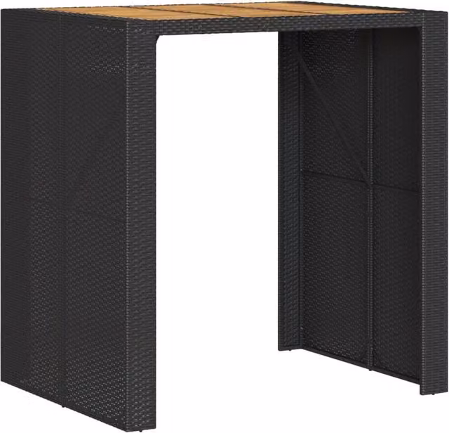 Berkfield Home Modern Garden Bar Table with Black Poly Rattan and Acacia Wood Top, W: 105 cm, D: 80 cm, H: 110 cm
