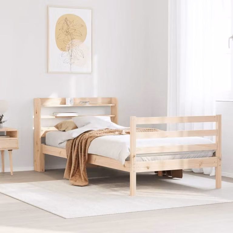 Berkfield Home Bed Frame with Headboard in Brown Solid Wood, W/D/H: 90 x 200 cm