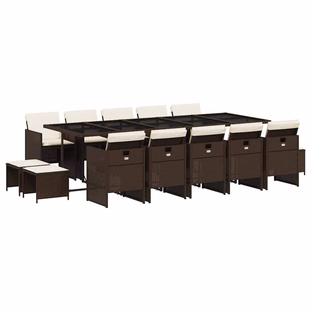 Berkfield Home 15 Piece Brown Poly Rattan Garden Dining Set with Cushions and Glass Tabletop – 2