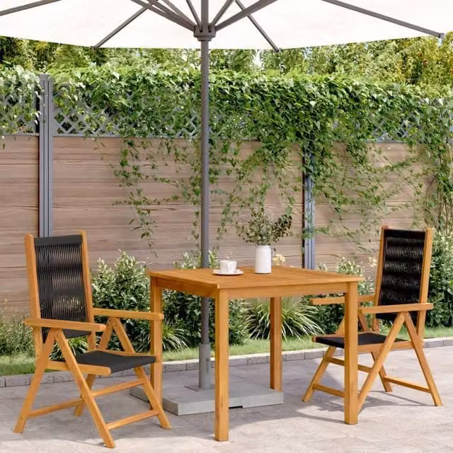 Berkfield Home Beautiful Garden Chairs, Set of 2, Black Acacia Wood and Polypropylene – 1