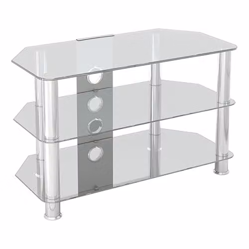 AVF Clear Glass Corner TV Stand with Silver Chrome Legs, 80 cm