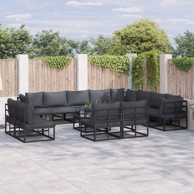 Berkfield Home 13 Piece U-Shape Garden Sofa Set in Black with Powder Coated Aluminium Frame, W/D/H: 70 x 70 x 32 cm – 1