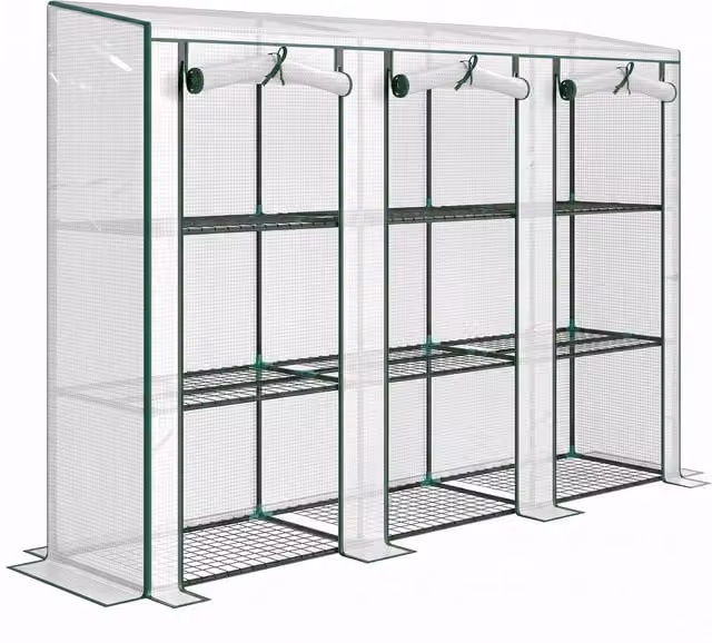 Outsunny White Nine-Shelf Lean-to Wall-Mounted Greenhouse W/D/H: 46 x 46 x 215 cm