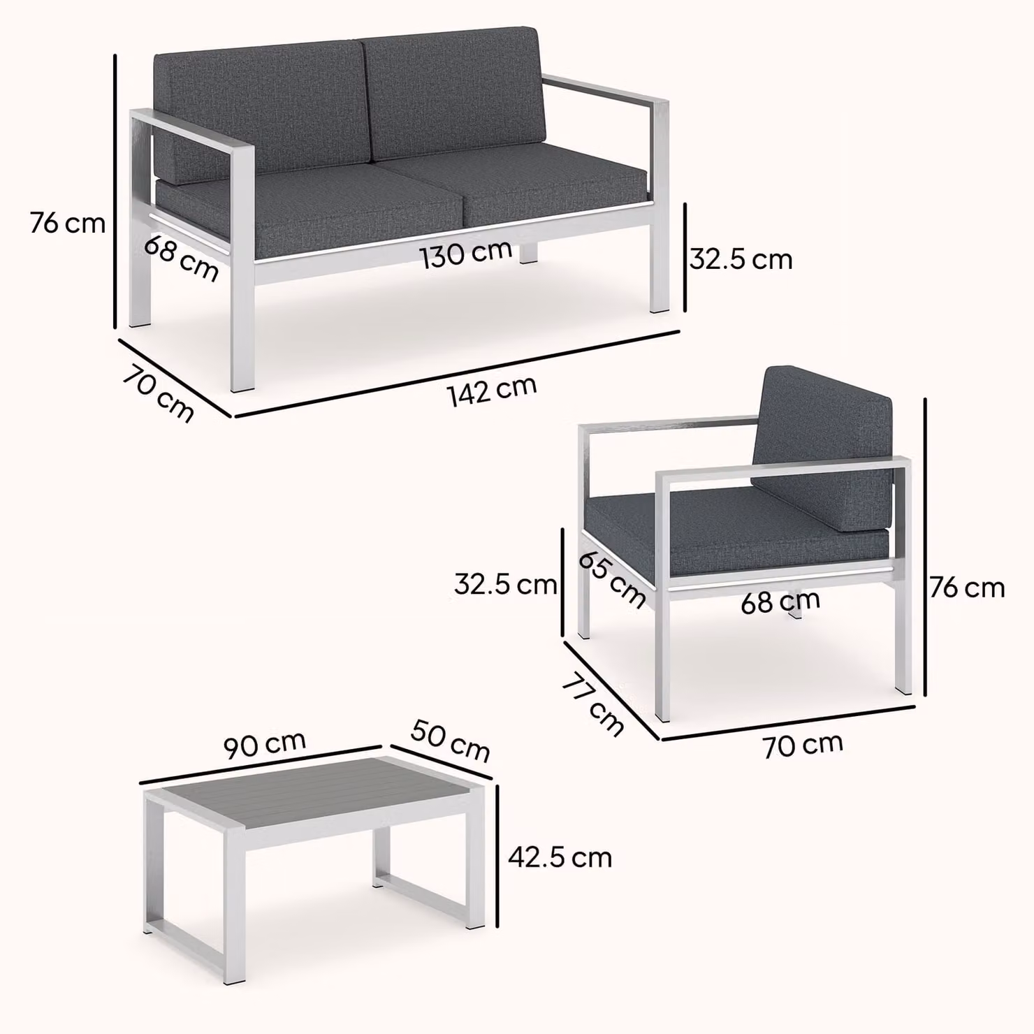 Outsunny 4 Seater Modern Garden Furniture Set in Grey with Matt Metal and Plastic Frame – 3