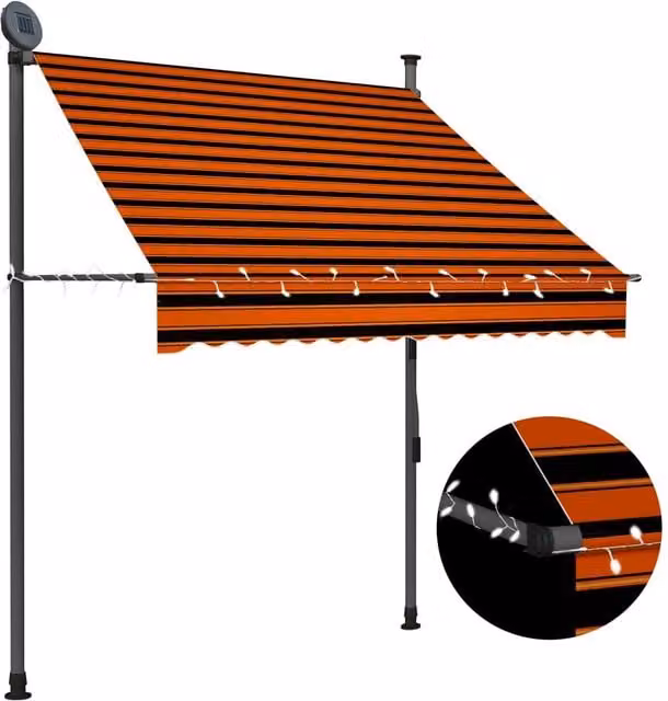 Berkfield Home Manual Retractable Awning with LED, Orange and Brown, 150 cm – 1