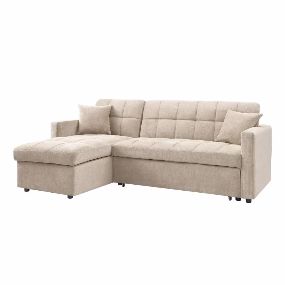 Home Detail Harry Reversible L-Shape Pull-Out Sofa Bed with Chaise in Beige, W/D/H: 210 x 145 x 84 cm – 2