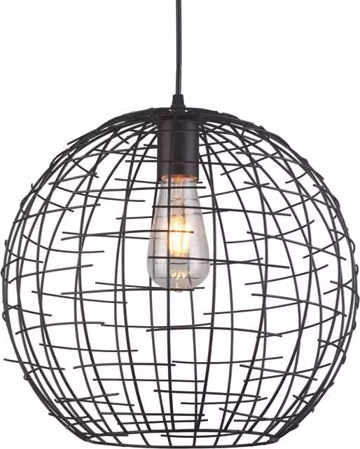 CGC Lighting Edward Black Industrial Metal Cage Round Suspended Ceiling Pendant Light Fitting