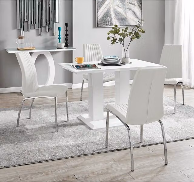 FurnitureboxUK Imperia 4 Modern White High Gloss Rectangular Dining Table and 4 Isco Chairs Set