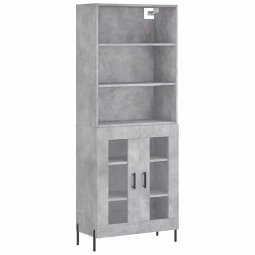 vidaXL Industrial Highboard in Concrete Grey with Glass Doors and Internal Shelves, W/D/H: 69.5 x 34.0 x 180.0 cm