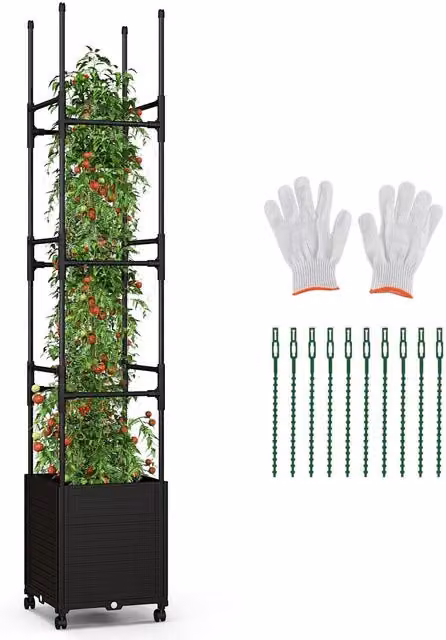 COSTWAY Height Adjustable Rolling Metal Planter Box, Black