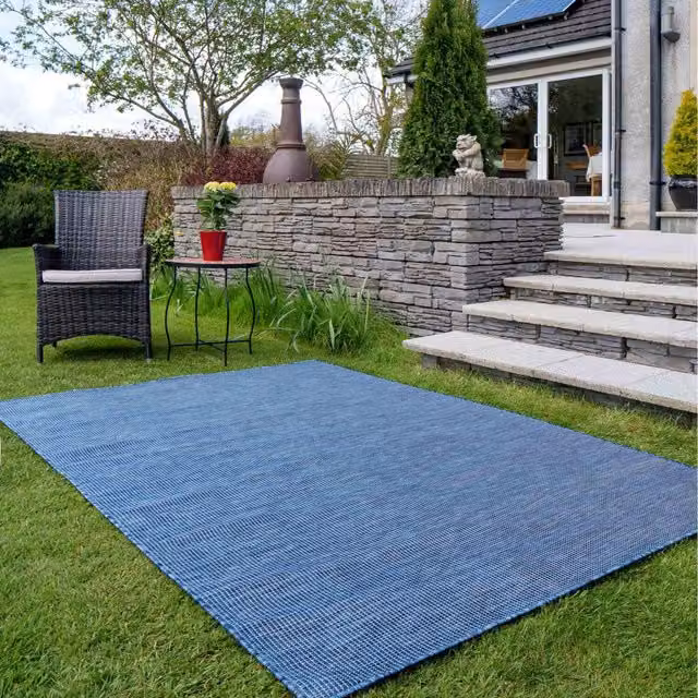 The Rug House Navy Blue Flat Weave Indoor Outdoor Area Rug, W: 330 cm, D: 240 cm