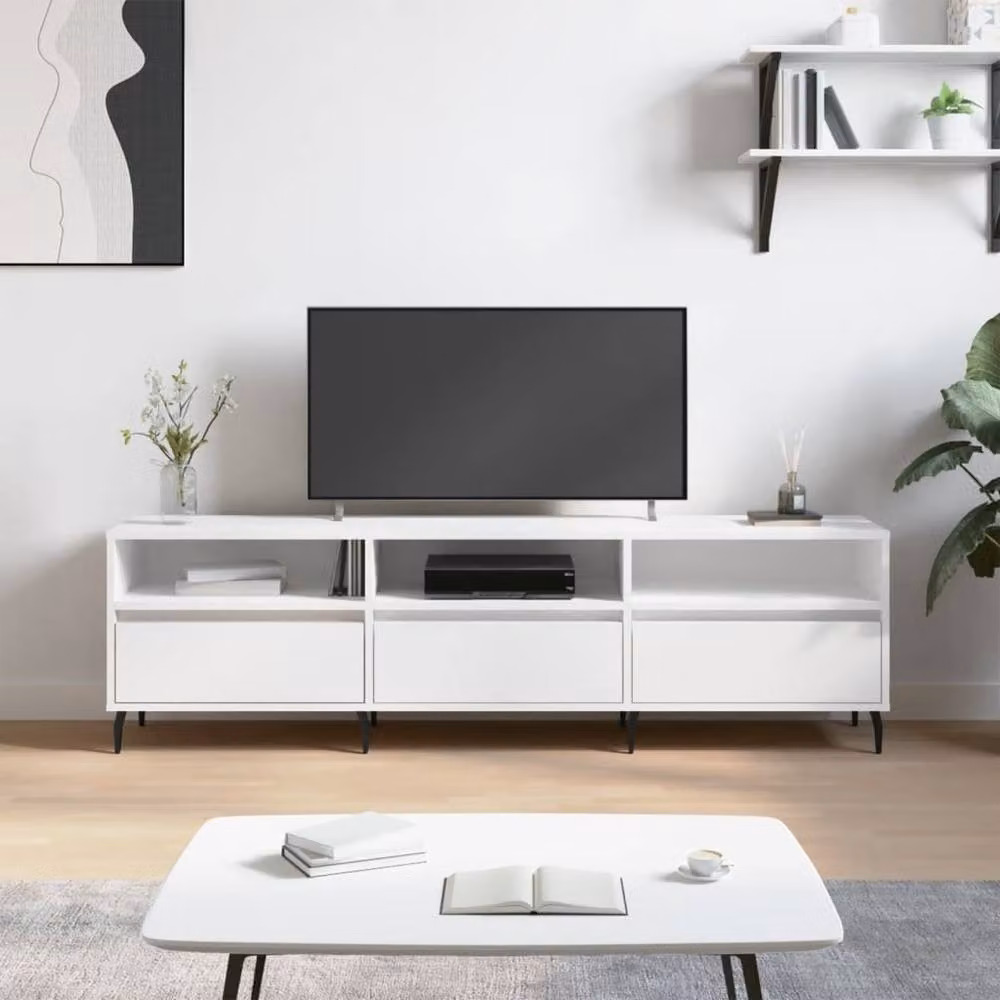 Berkfield Home Modern White TV Cabinet in Matt Engineered Wood W/D/H: 150 x 30 x 44.5 cm – 2