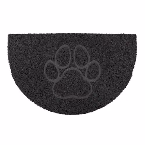 Oseasons Paw Half Moon Doormat in Black, Semicircular Spaghetti Coil Vinyl with PVC Backing, W: 70 cm, D: 44 cm