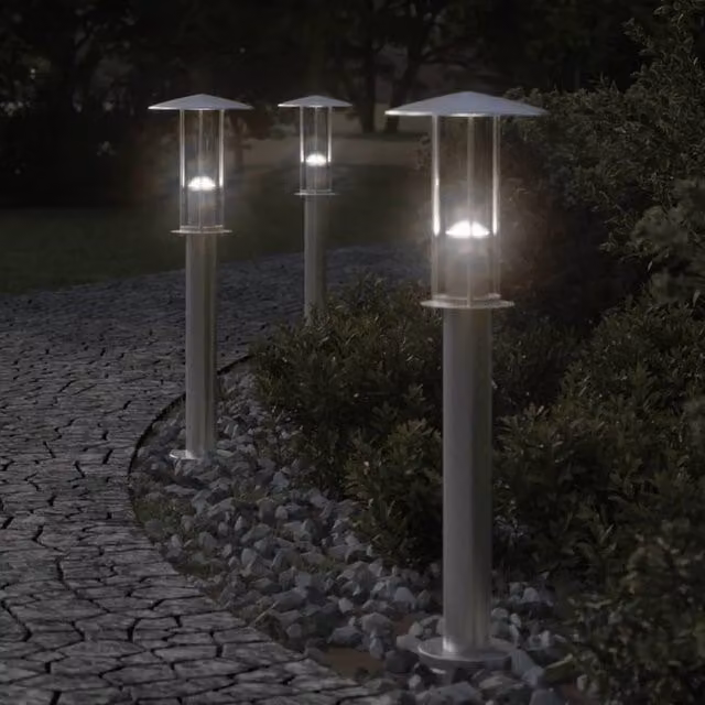 Berkfield Home Set of 3 Silver Stainless Steel Outdoor Floor Lamps, Height: 60 cm – 1