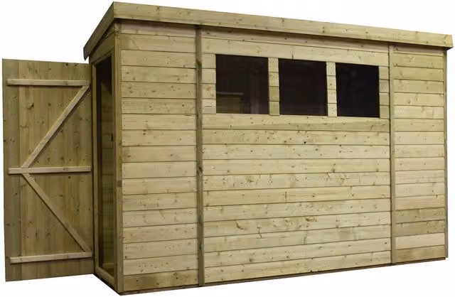Empire Sheds Empire 2600 Pent Garden Shed in Green with Single Door and 3 Windows