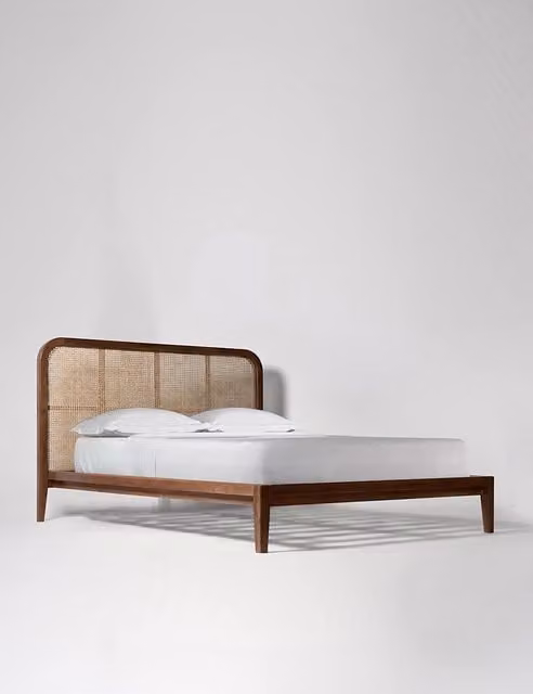 Swoon Raphia King Size Acacia Wood and Rattan Bed in Brown, W/D/H: 180 x 200 cm