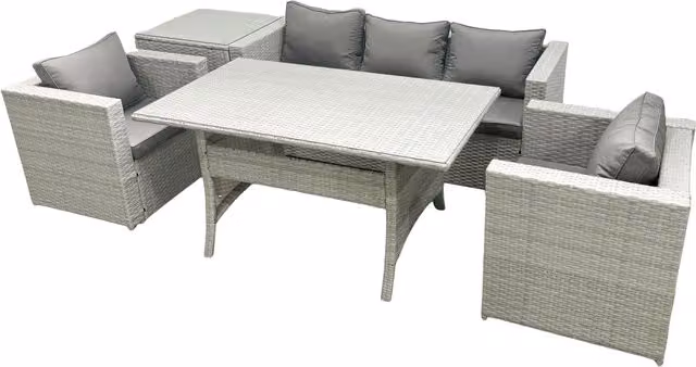 Fimous Garden Dining Set, Outdoor Rattan Furniture Set with Sofa, Dining Table, 2 Chairs and Side Table, Light Grey Mixed