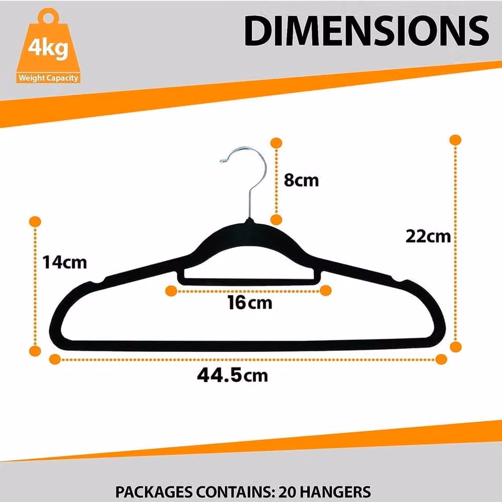 Kelvenix Non-Slip Velvet Clothes Hangers, Black, W: 40 cm, H: 45 cm, D: 23 cm – 2