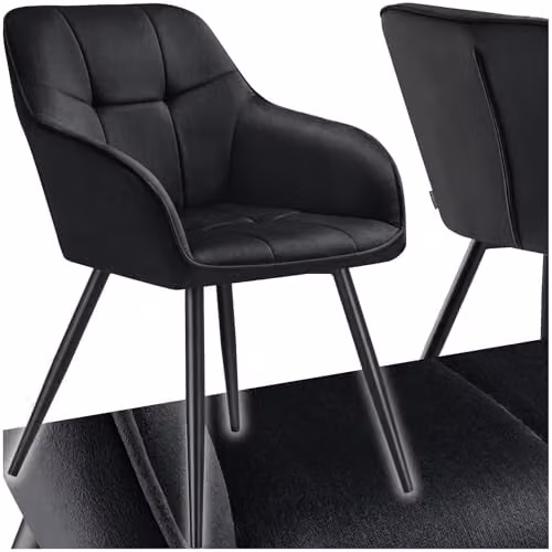 tectake Marilyn Dining Chair with Velvet-Look Fabric and Geometric Pattern in Black – 1