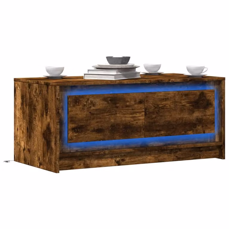 Berkfield Home Smoked Oak Coffee Table with LED Lights in Brown