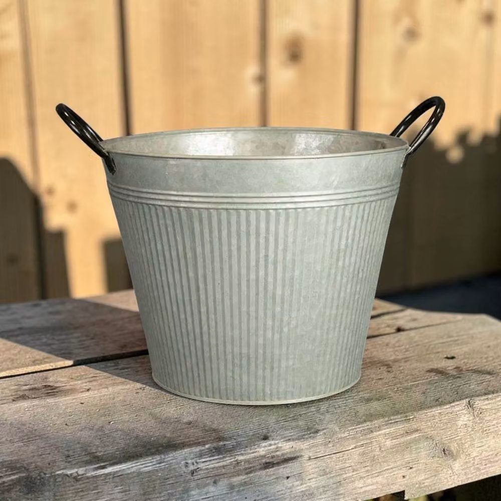 Four Candle Round Ribbed Aged Zinc Planter in Grey, Diameter: 28 cm – 2
