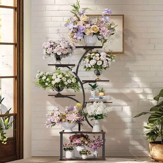 Kelvenix 7 Tier Slim Metal Plant Stand in Matt Black – 1