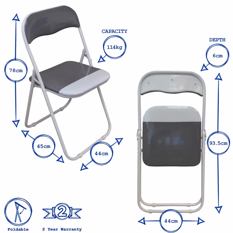 Harbour Housewares Pack of 6 Grey Padded Folding Chairs