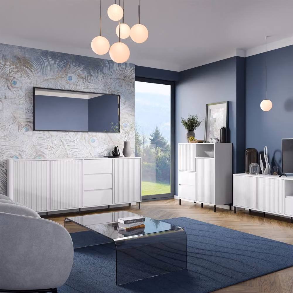 Furniture To Go Avenale Sideboard with 3 Doors and 3 Drawers in Alpine White High Gloss – 3