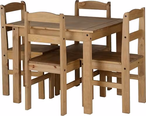 Seconique Panama Rustic Waxed Pine Dining Set with Table and 4 Chairs in Brown and Black – 2
