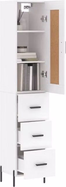 Berkfield Home Modern White Highboard with Hinged Doors and Internal Shelves, W/D/H: 34.5 x 34.0 x 180.0 cm