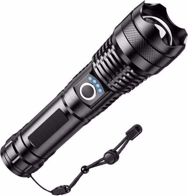 FLAVORA High Powered Super Bright LED Rechargeable Aluminium Flashlight Torch in Black