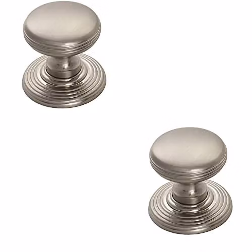 Loops 2 Pack Smooth Ringed Cupboard Door Knobs in Brushed Silver