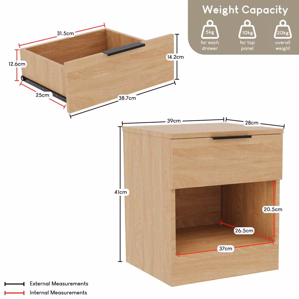 Vida Designs Trega 1 Drawer Bedside Table Chest in Light Brown – 2
