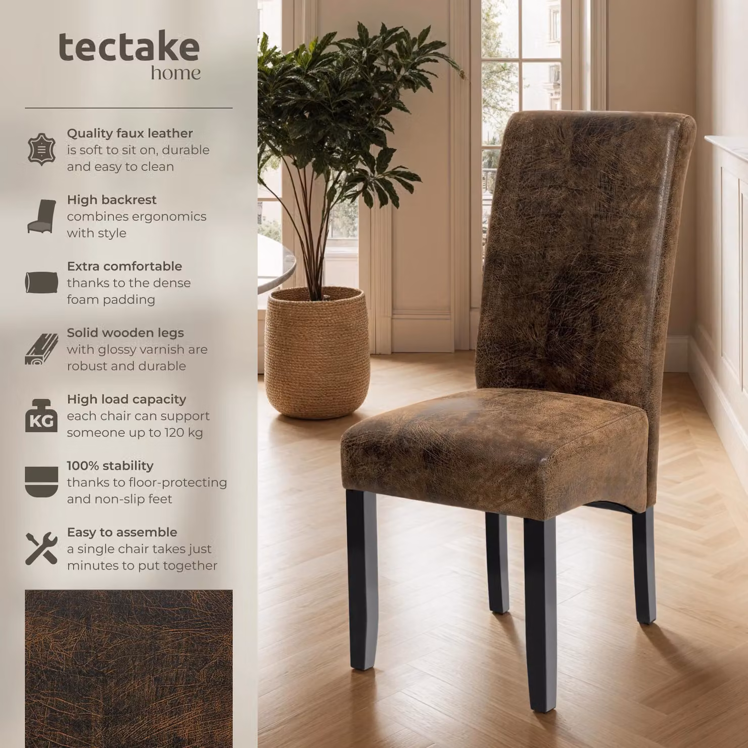 tectake Set of 2 Dining Chairs in Dark Brown Antique Synthetic Leather – 2