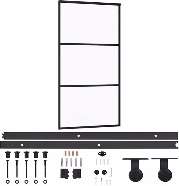 Berkfield Home Black Sliding Glass and Aluminium Door with Hardware Set, W: 102 cm, H: 205 cm